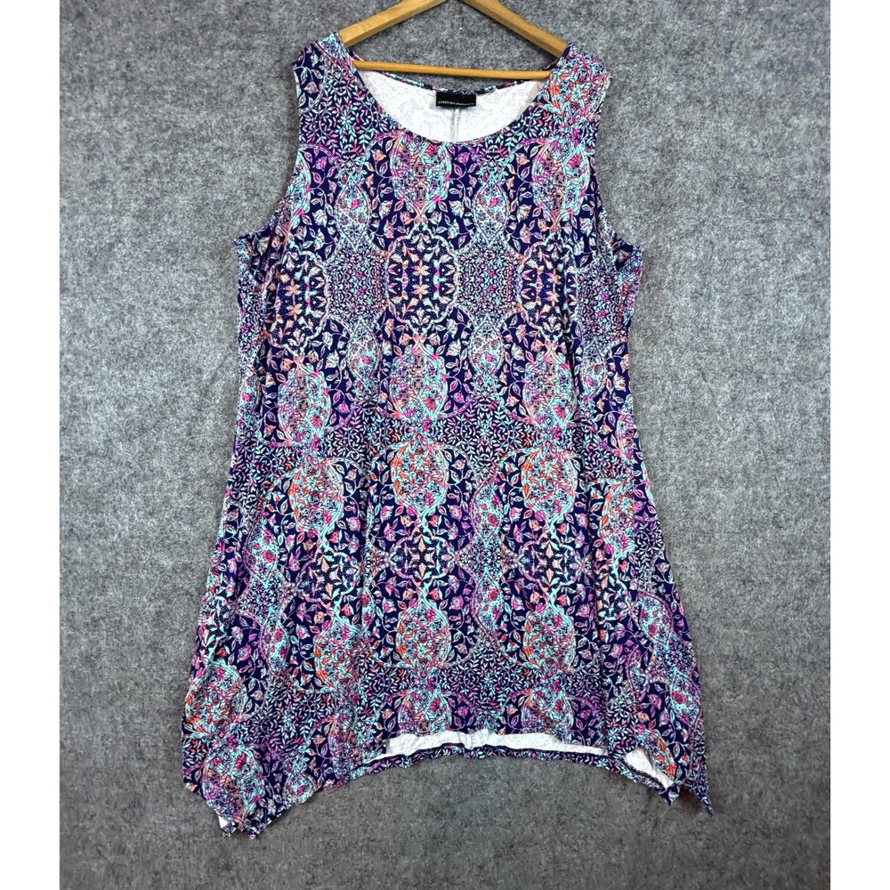 Cynthia Rowley Midi Tunic Dress Womens XL Blue Floral Sleeveless Sharkbite Hem